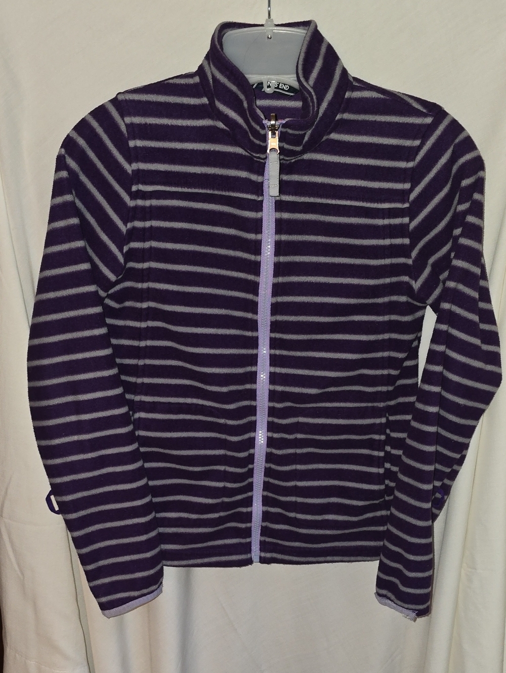 Lands' End Purple Striped Fleece Bomber Jacket